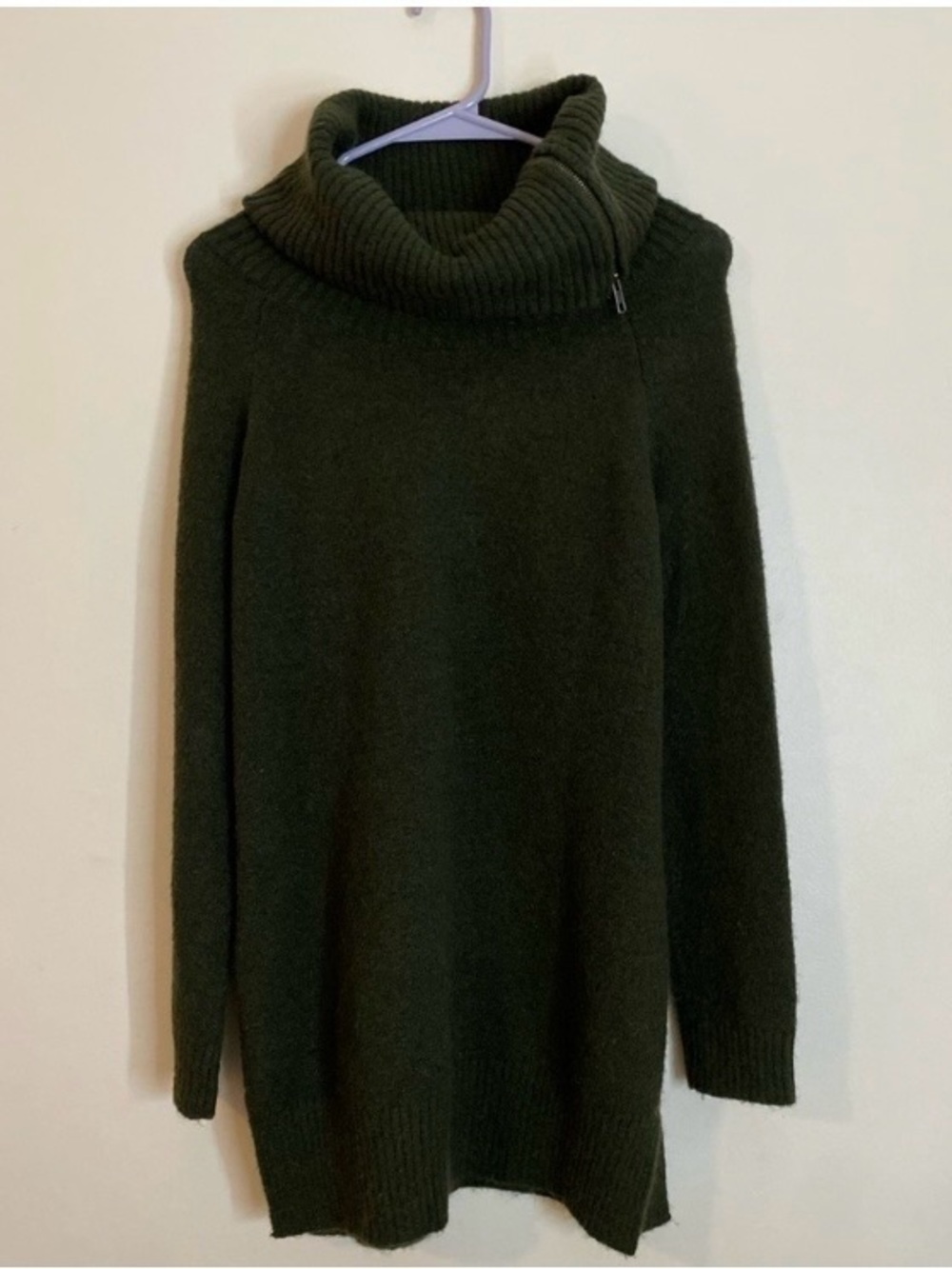 Adrienne Vittadini Wool blend Funnel Neck Women's Sweater Dress Olive Green
